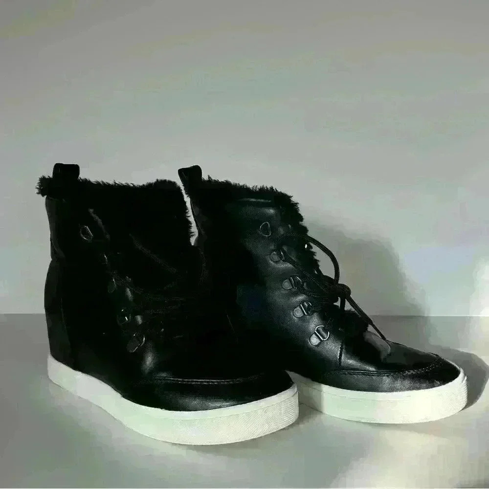 Brash Wedge Lace Up Boots with Faux Fur